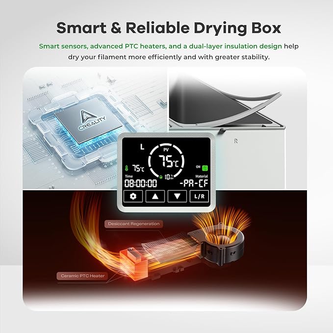 Creality Space Pi X4L Filament Dryer, 4 Spools 3D Printer Filament Dehydrator with Dual Independent Heating Chambers, 75°C High Temp & Smart Drying Box, Moisture-Proof Storage for PLA,PETG,TPU,ABS,etc - Image 6