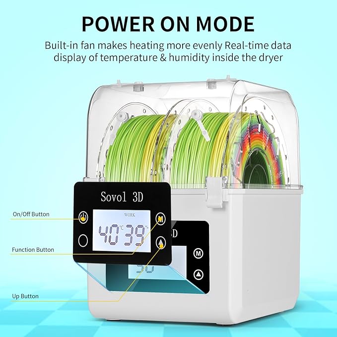 Sovol Filament Dryer 2025, SH01 Filament Dehydrator 3D Printer Spool Holder with Upgraded Fan, Dry Box for Keeping Filament Dry, Compatible with 1.75mm, 2.85mm PLA PETG TPU ABS - Image 3