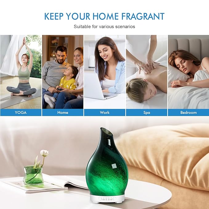 Aromatherapy Diffuser Essential Oil Diffuser - Glass Diffuser Ultrasonic Cool Mist Aroma Diffuser 150ml Scented Oil Diffuser with Auto-Off Protection & 7 Colors Night Light for Home Office Decor&Gift - Image 6