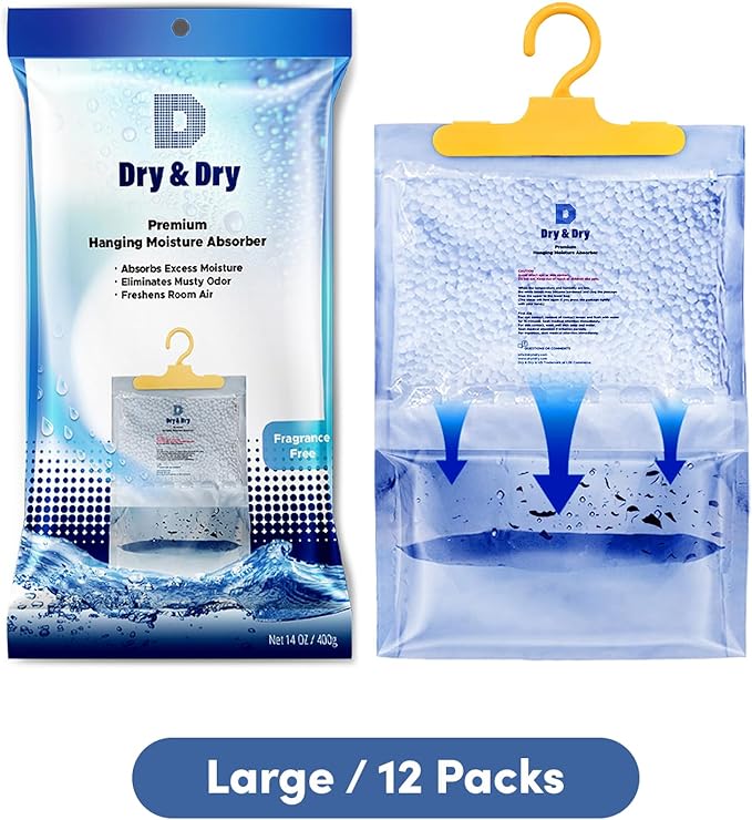Dry & Dry Premium Moisture Absorbers Dehumidifiers for Home, Basement, Bedroom, Small Dehumidifiers - Blue & White (Pack of 12) 14 ounce - Image 3