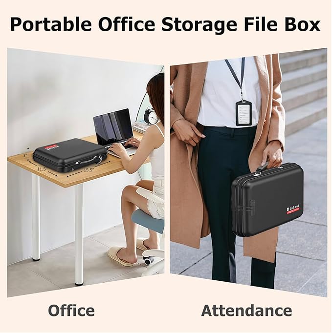 Fireproof Document Box with Lock & Shoulder Strap - Waterproof Hard-Shell File Organizer with Pocket Accordion File Folder, Portable Fireproof Box Safe Storage for Important Documents, Laptop - Image 7