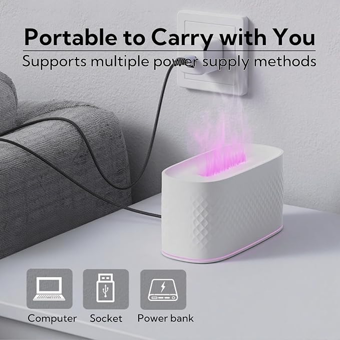 Portable Small Humidifier Dual Nozzle - Large Cool Mist Humidifiers Double Spray Ports, Water Shortage Protection, Ultra-Quiet, Mini Humidifier for Bedroom Plants Office Car Travel (Flame Volcano) - Image 7