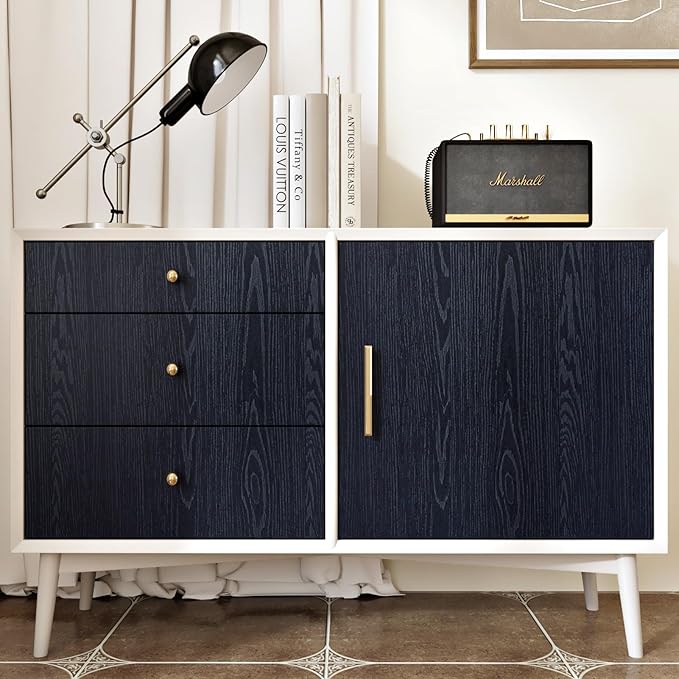 WESTICK Large Dark Wood Contact Paper Peel and Stick Counttertops Waterproof Navy Blue Wood Wallpaper Self Adhesive Wooden Grain Vinyl Countertop Wrap for Kitchen Tables Desk Cabinets Shelf 24" x 118" - Image 5