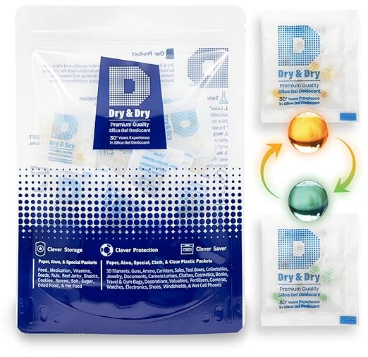 Dry & Dry 3 Gram[200 Packets] Orange Indicating Silica Gel Packets Desiccant Dehumidifiers - Food Safe Silica Packs, Silica Gel, Moisture Absorbers, Silica Packets, Desiccant Packs by DryDry