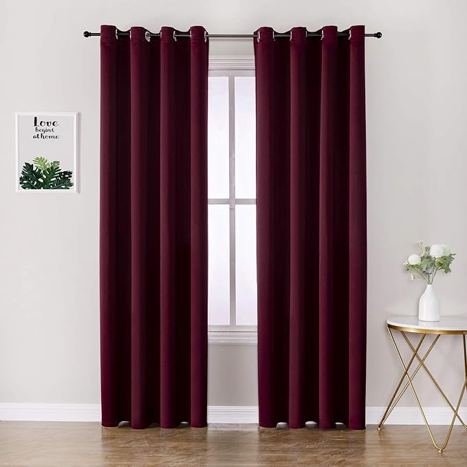 ChrisDowa Grommet Blackout Curtains for Bedroom and Living Room - 2 Panels Set Thermal Insulated Room Darkening Curtains (Burgundy Red, 52W x 72L) by ChrisDowa