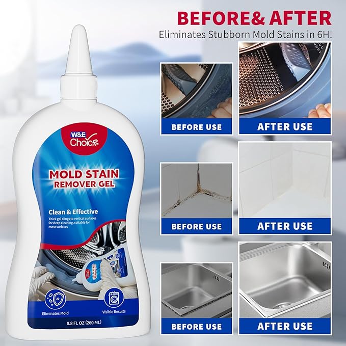 W&E Choice Mold Stain Remover Gel Cleaner for Shower, Bathroom Tile Grout and Caulk - Heavy Duty Mildew Stain Cleaner for Front Load Washing Machine Rubber Seal - No Scrubbing Gel Formula, 8.8 Fl Oz - Image 2