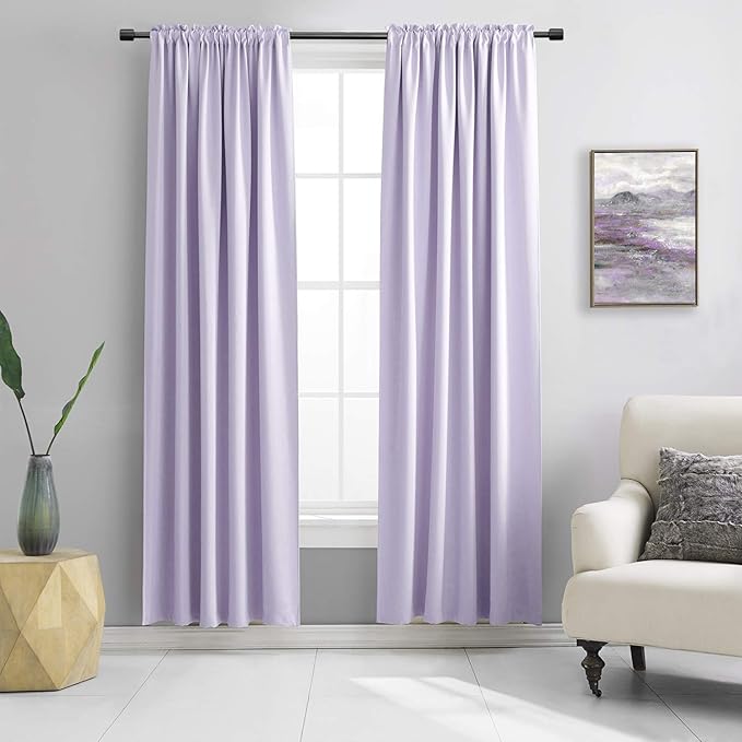 DONREN 108 inch Extra Length Curtains for Bedroom - Rod Pocket Smooth Tactility Room Darkening Window Panels for Patio (52 W x 108 L,Lavender,2 Pieces) by DONREN