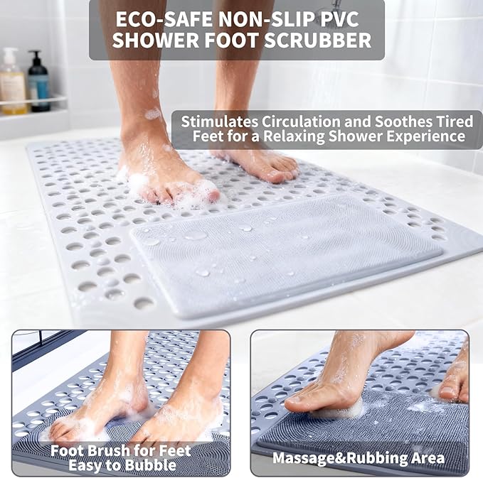Bath Tub Shower Mat with Soft Shower Foot Scrubber Mat for Massage,Non Slip Bathtub Mat with Strong Suction Cups, Silicone Shower Foot Scrubber Mat (Dusty Blue, 31.5" X 19.7"(Rectangular)) - Image 4