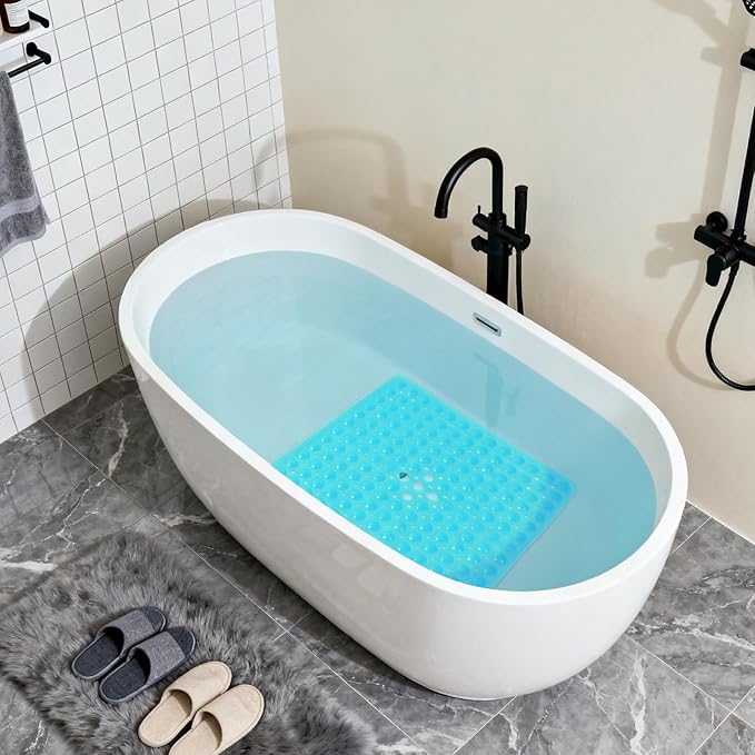 Anti-Slip Bathtub Shower mat, 20.8×20.8（Approximately 53×53cm） inch Soft Oversized Machine Washable Non-Slip Bathtub mat with Drainage Holes, Bathroom Floor Suction Cup.（1-Clear Green） - Image 5