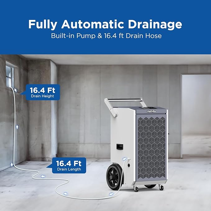 260 Pints Commercial Dehumidifier with Pump and Drain Hose for Basements, Heavy Duty Commercial Grade Dehumidifiers for Large Spaces, Warehouse, Industry Water Damage Unit, Auto Defrost - Image 3