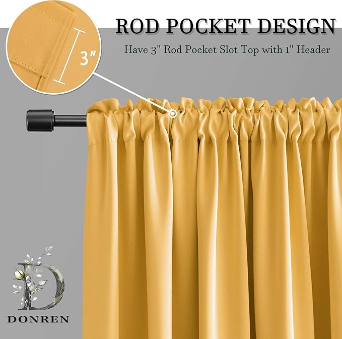 DONREN Gold Yellow Curtains for Bedroom - Blackout Thermal Insulated Curtain Panels with Rod Pocket (42 by 45 Inch,2 Panels) - Image 4