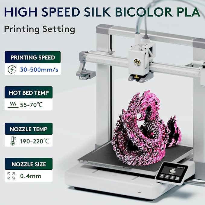 ERYONE Silk Dual Color PLA Filament 3D Printer 1.75mm +/- 0.03mm, Bicolor Filament Two Tone PLA 1KG(2.2lbs) Cardboard Spool, Black&Rose Red - Image 2