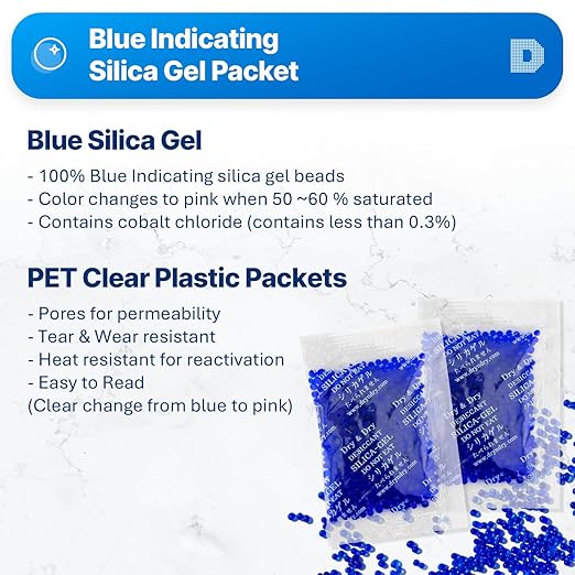 Dry & Dry 10 Gram Blue Indicating Silica Gel Packs - 25 Rechargeable Packets - Image 2