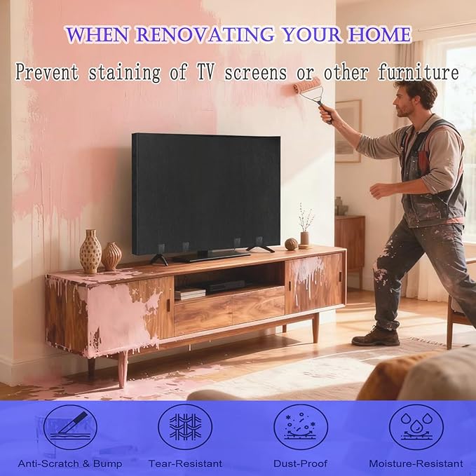 60"-65" Thicken TV Cover Moving Dust Anti-Scratch TV Screen Cover Fits with Bottom Strap, Heavy Duty Felt Screen Protector, for Protection TV Moving Home Renovation Scratch or Other Furniture - Image 5