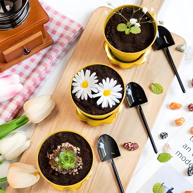 20 Pcs Nursery Pots with Humidity Dome, Flower Pot Dessert Cups with Bring A Plate and Shovel, Planting Cups for Seeds for Indoor Gardening and Plant Propagation(Yellow) - Image 2