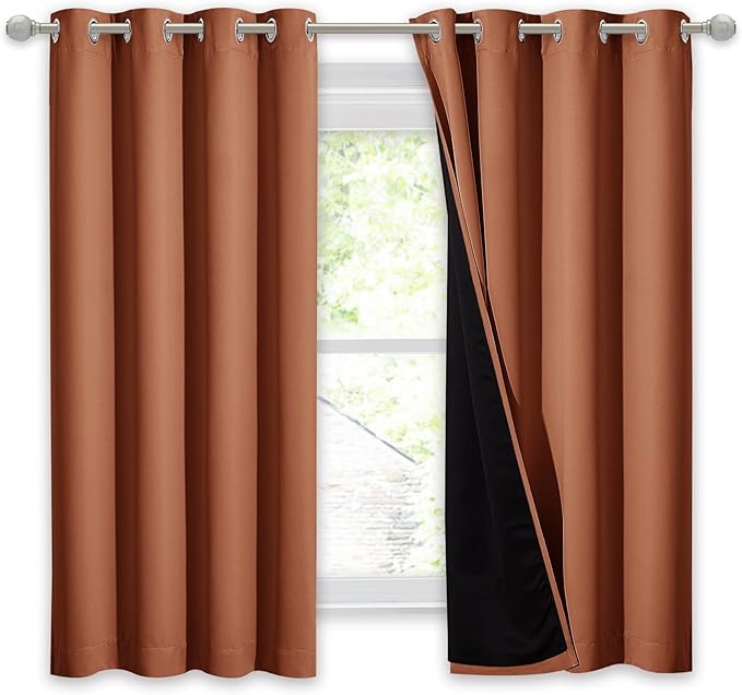 NICETOWN Burnt Orange 100% Blackout Lined Curtain, 2 Thick Layers Completely Blackout Window Treatment Thermal Insulated Drape for Kitchen/Bedroom (1 PC, 52 inches Width x 63 inches Length Each Panel) - Image 2