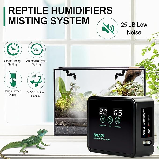 Automatic Reptile Mister for Reptile Tank Smart Reptiles Mister System with Timer 360° Nozzles,Slient Terrarium Misting System Humidifier for Chameleons,Snakes,Frogs Smart Spray Control - Image 2