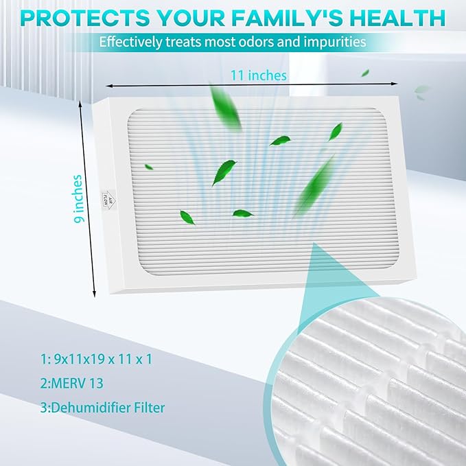 9 x 11 x 1 MERV 13 Replacement Dehumidifier Filter Compatible with Santa Fe Compact70, Ultra70, Element, Compact2, UA 65H dehumidifier Models 2 Pack - Image 3