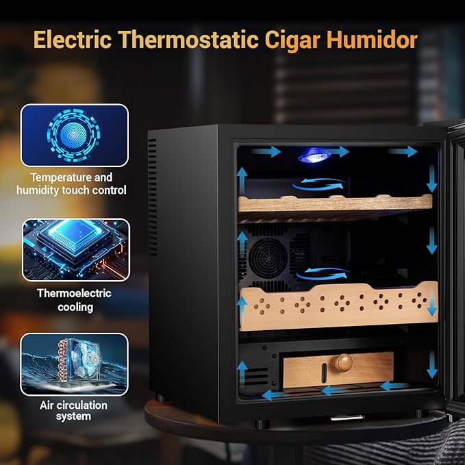 Electric Humidor for Cigars, 50L 300 Counts Large Capacity, Thermostatic Electric Cigar Cooler Cabinet with Spanish Cedar Wood Shelves, Digital LED Screen, Smart Humidity & Temp Control, Gifts for Men - Image 3