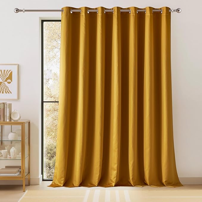 NICETOWN Full Shading Curtains for Patio Door, Gold, 1 Panel, 100" W x 84" L, Super Heavy-Duty Thermal Backing Faux Silk Sliding Glass Door Drape, Privacy Assured Room Divider Curtain by NICETOWN