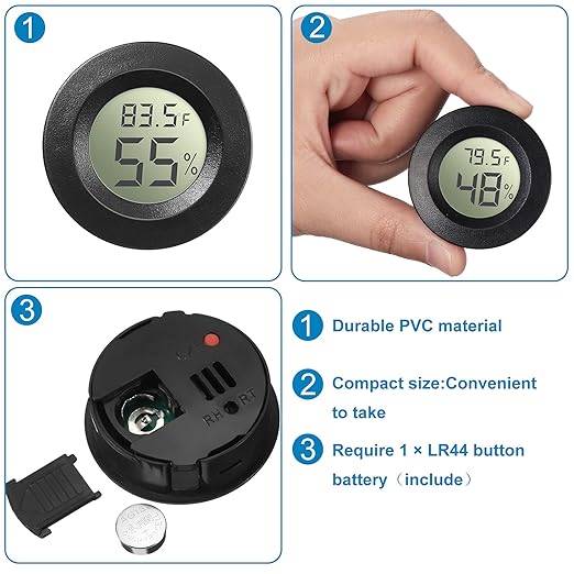 Weewooday 8 Pcs Mini Hygrometer Thermometer Round Digital Humidity Gauge Monitor Electronic Humidity Temperature Meter LCD Display Indoor Outdoor Hygrometer Thermometer for Home Kitchen (Black,White) - Image 5