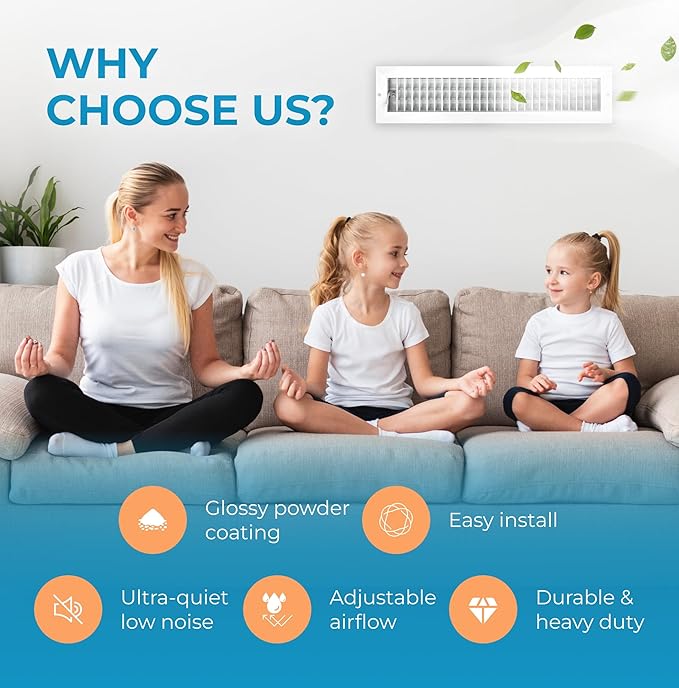 Aluminum 22 x 4 Inch Air Vent Covers Wall AC Grille – Premium Register Vent Cover – Durable Rustproof Aluminum Wall Vent – Multi-Shutter Damper – Individually Adjustable Front Blades, White - Image 5