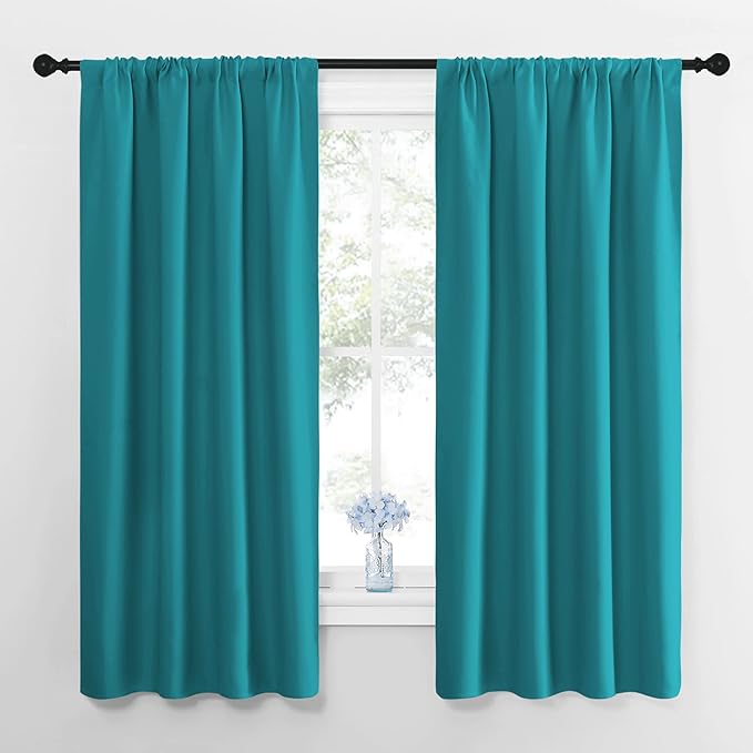 NICETOWN Peacock Blue Blackout Curtains Panels for Window, Thermal Insulated Rod Pocket Blackout Drapes/Draperies for Living Room (2 Panels, W42 x L63 inches) by NICETOWN