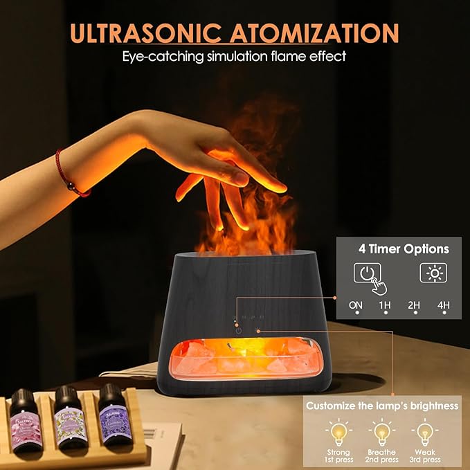 SALKING 2-in-1 Himalayan Salt Lamp & Ultrasonic Essential Oil Diffuser, Aromatherapy Diffuser Cool Mist Humidifier, Salt Therapy Lamp, Ambient Glow, 150ml (Black Wooden Grain) - Image 4