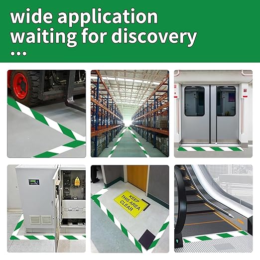Hazard Tape - 2 Inch x 108 Feet Green & White Ultra-Adhesive Hazard Warning Safety Stripe Tape for Marking Floor, Walls - Image 2