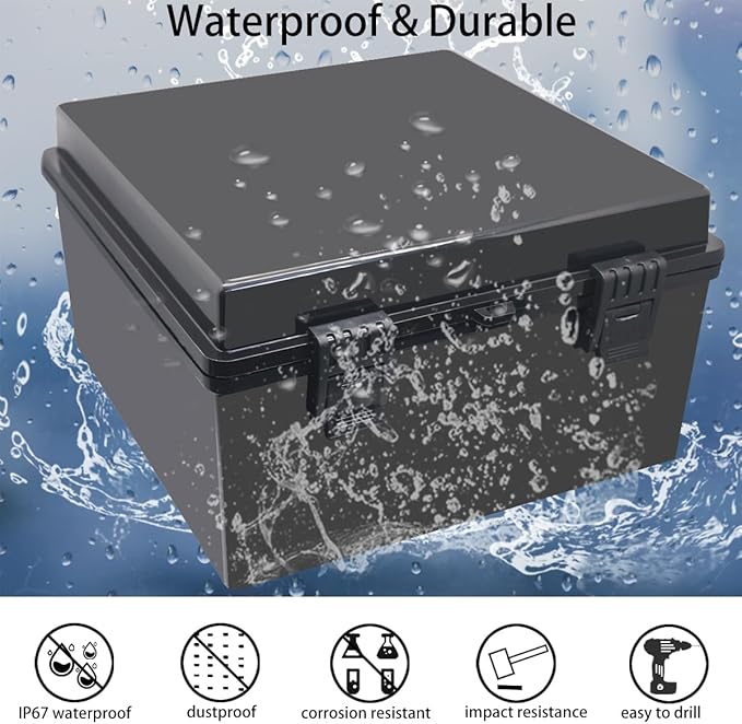 Junction Box, Hinged Black Cover IP67 Waterproof ABS Project Box with Mounting Plate Electrical Box Enclosure with Wall Bracket 11.8 x 11.8 x 6.7inch(300x300x170mm) - Image 2