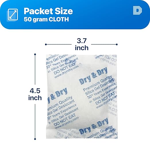 Dry & Dry 50 Gram [100 Packets] Silica Gel Packets Desiccants, Silica Packets - Rechargeable Silica Gel Packs, Desiccants Packets, Silica Gel - Image 6