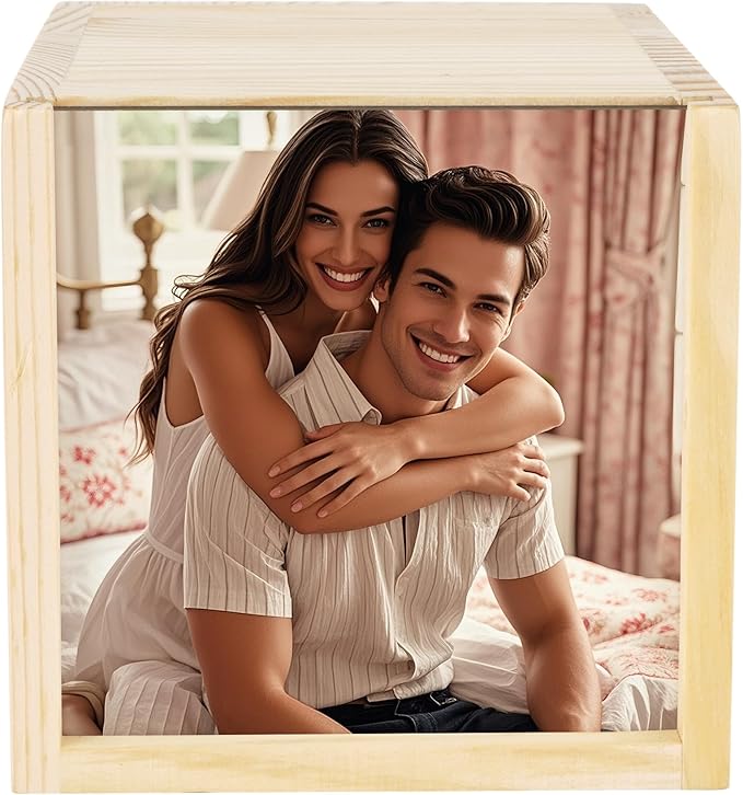 Minache Wooden Keepsake Box with Customized Photo Slide Lid, Square Wood Memory Box for Jewelry, Photos, Handmade Decorative Storage Box by Minache