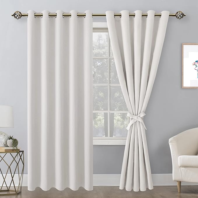 Hiasan Blackout Curtains for Bedroom, 60 x 84 Inches Long - Thermal Insulated & Light Blocking Window Curtains for Living Room/Kids Room, 2 Drape Panels Sewn with Tiebacks, Ivory - Image 2
