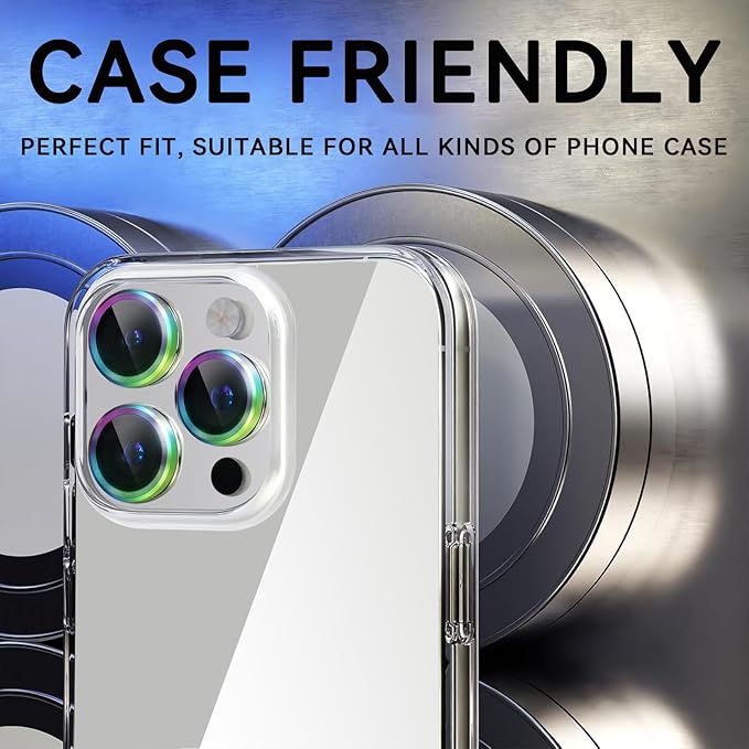 2 Pack Camera Lens Protector for iPhone 16 Pro/iPhone 16 Pro Max,9H Tempered Glass Scratch Resistant Metal Ring Camera Cover,Case Friendly Camera Screen Protector Accessories,Colorful - Image 3