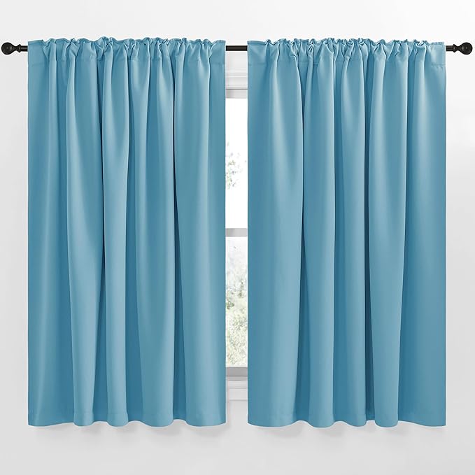 NICETOWN Blackout Curtain Panels Window Draperies - (Teal Blue Color) 62x63 inch, 2 Pieces, Insulating Room Darkening Blackout Drapes for Doorway Shower Bathroom Laundry Room Bifold Door - Image 2