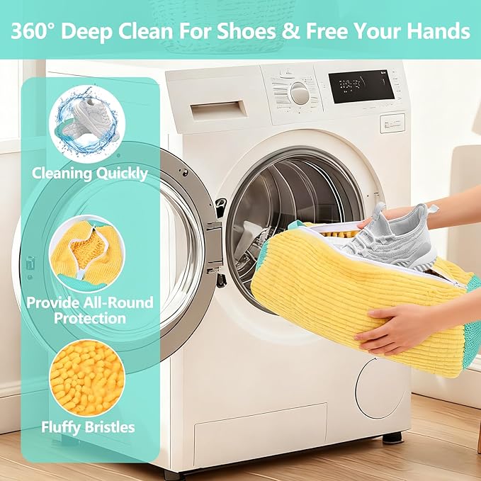 Shoe Washing Machine Bag, Shoe Cleaning Bag, Reusable Laundry Shoes Bag for Washer & Dryer Cleans & Protects All Shoes Types 4PCS (Yellow) - Image 3