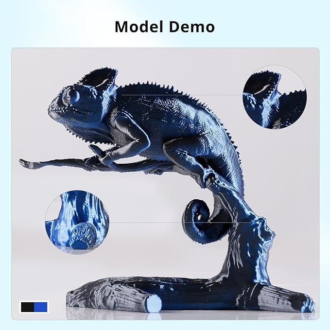 ANYCUBIC Silk Dual Color Pla Filament, 2-in-1 Chrome Coextrusion Color Change 3D Printer Filament 1.75mm Dimensional Accuracy +/- 0.02mm, Silk Texture, 1KG Reusable Spool (2.2 lbs), Black Blue - Image 6