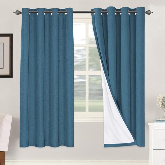 H.VERSAILTEX 100% Blackout Curtains for Bedroom Thermal Insulated Linen Textured Curtains Heat and Full Light Blocking Drapes Living Room Curtains 2 Panel Sets, Blue Sapphire, 52x72 Inch by HVERSAILTEX