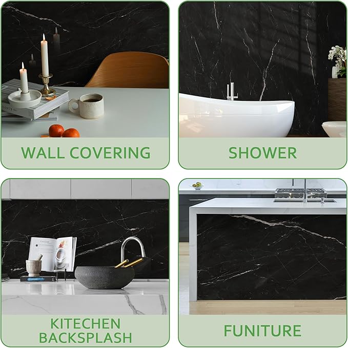 Marble Peel and Stick Waterproof Wall Paneling, 118" x 47" Black Marquina Glossy Finish Self-Adhesive Backsplash Tile Vinyl Wall Panel for Kitchen Bathroom Wall Decor, Covers 38.75 Sq. Ft. - Image 5