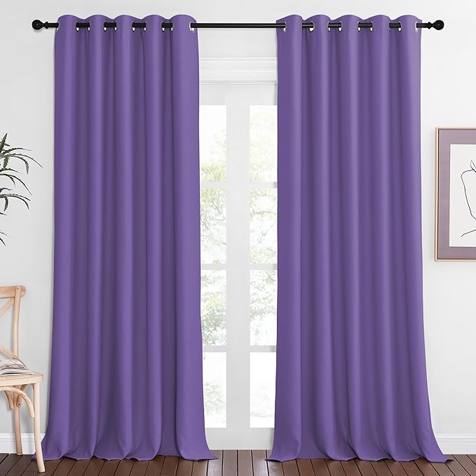 NICETOWN Sliding Door Window Treatment Blackout Patio Door Curtain Panels, Privacy Thermal Drapes for Bedroom Living Room Department with Grommet Top (Lilac Purple, W66 x L110) by NICETOWN