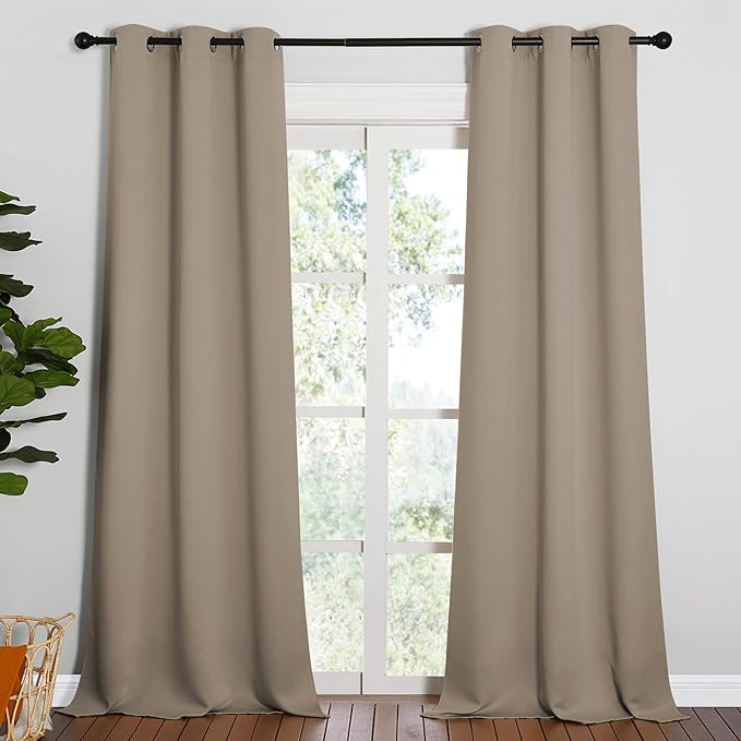 NICETOWN Patio Glass Door Blackout Curtains for Bedroom/Living Room, Privacy Panel Drapes for Dining Room and Guest Room (Taupe, 42 inches Wide x 95 inches Long, 1 Pair) by NICETOWN