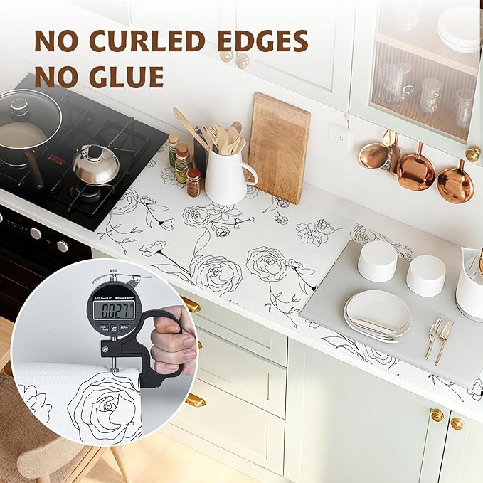 Shelf Liners for Kitchen Cabinets 12in x 20FT Non Adhesive Drawer Liner Black and White Floral Thickened Shelf Liner Paper Strong Non-Slip Easy to Clean for Tool Box with Knife and Tape Measure - Image 8
