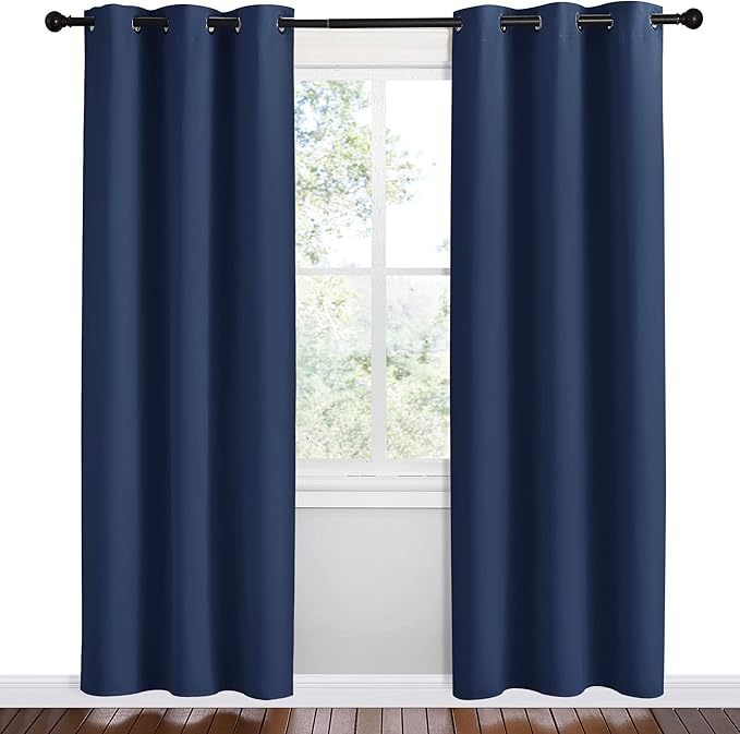 NICETOWN Blackout Draperies Curtains, Navy, 1 Pair, 42 x 78 inches, All Season Thermal Insulated Solid Grommet Top Blackout Curtains/Drapes for Kid's Room - Image 2