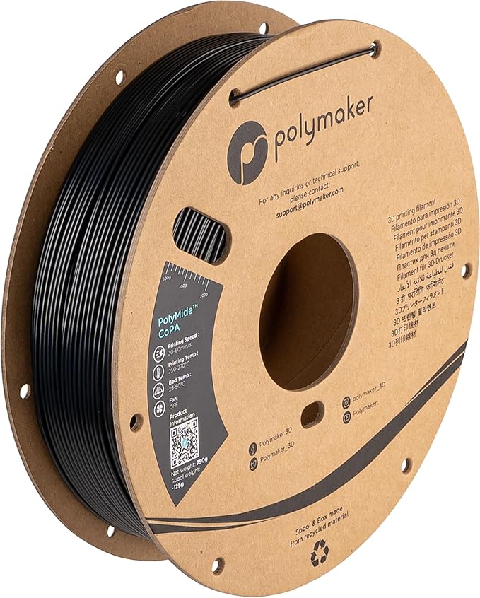 Polymaker Nylon Filament 1.75mm 0.75kg Black CoPA, PolyMide CoPA Warp Free Nylon 3D Printer Filament, Strong & Tough & Heat Resistant by Polymaker