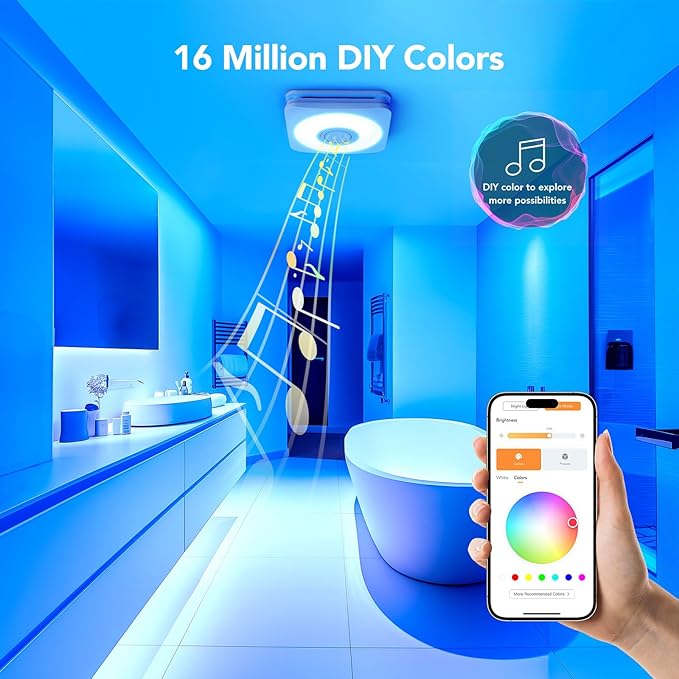 OREiN 4-in-1 Matter Smart Bathroom Exhaust Fan with Light, Bluetooth Speaker & Humidity Sensor, 110/160 CFM, 1500LM 2700K-6500K, Alexa/App/Remote Control, Required Ceiling Opening 11.39"x10.42" - Image 6