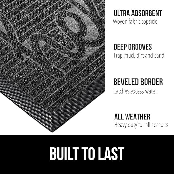 GORILLA GRIP 100% Waterproof All-Season WeatherMax Doormat, 47x35, US Designed Natural Rubber, Stain and Fade Resistant, Low Profile Indoor Outdoor Door Mats, Easy Clean Patio Mat, Charcoal Hello - Image 3
