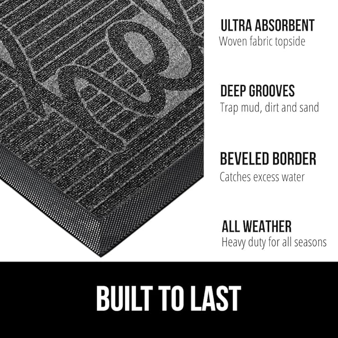 GORILLA GRIP 100% Waterproof All-Season WeatherMax Doormat 35x23, US Designed Natural Rubber, Stain and Fade Resistant, Low Profile Indoor Outdoor Door Mats, Easy Clean Patio Mat, Charcoal Hello - Image 2