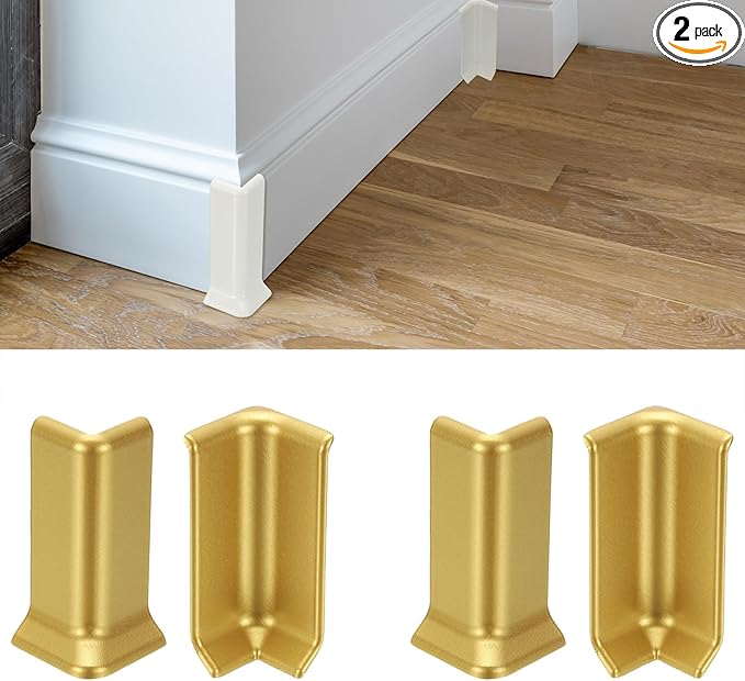 uxcell Self Adhesive Baseboard Corner Blocks, 3.23 Inch Wall Edge Corner Protector 2 Inside + 2 Outside Corners-Connector for Wall Floor Furniture Edge(Gold) by uxcell