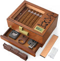 XIFEI Cigar Humidor Box, Cedar Wood Desktop Cigar Case with Digital Hygrometer, Humidifier, Divider, Accessories Drawer and Combination Lock, Glass Top Humidors Gift for Men (Brown) by XIFEI