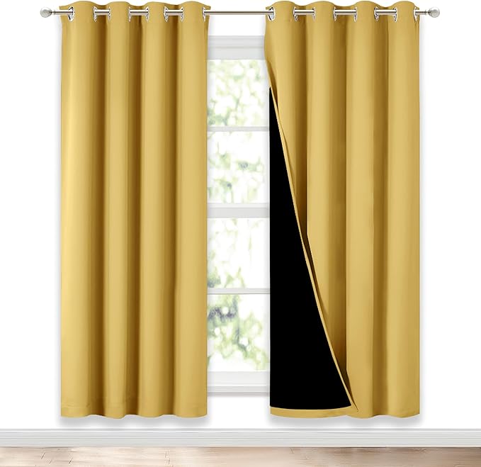 NICETOWN Bright Yellow Full Shade Curtain Panels, Pair of Energy Smart & Noise Blocking Out Blackout Drapes for Dining Room Window, Thermal Insulated Guest Room Lined Window Dressing, 52 x 72 inch by NICETOWN